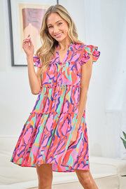 Hot Pink Abstract Print Dress