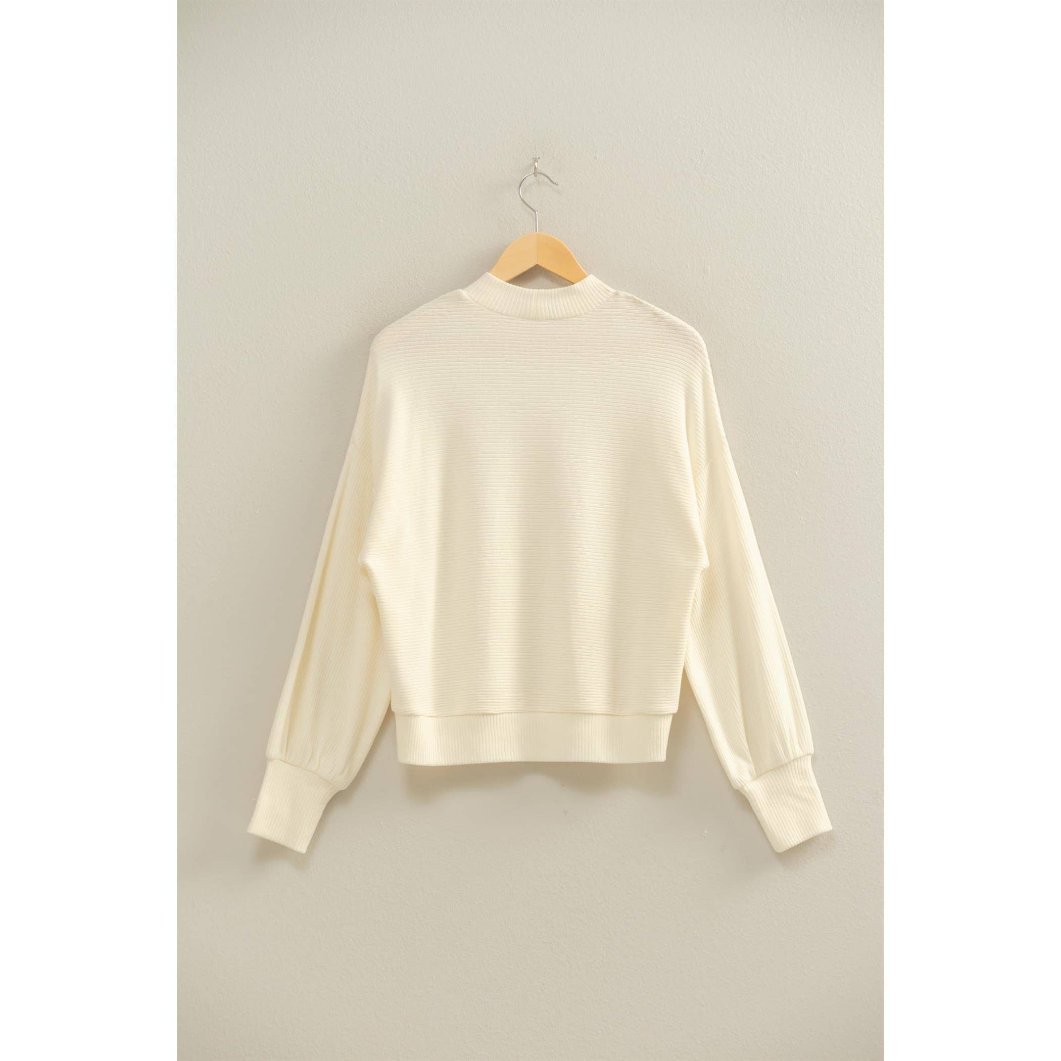 Double Zero Ribbed Balloon Sleeve Top