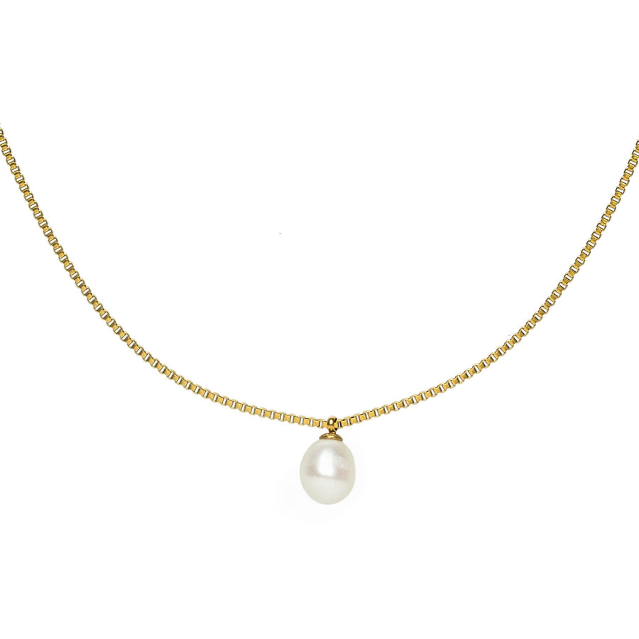 Brenda Grands Waterproof Gold Box Chain Pearl Pendant Necklace
