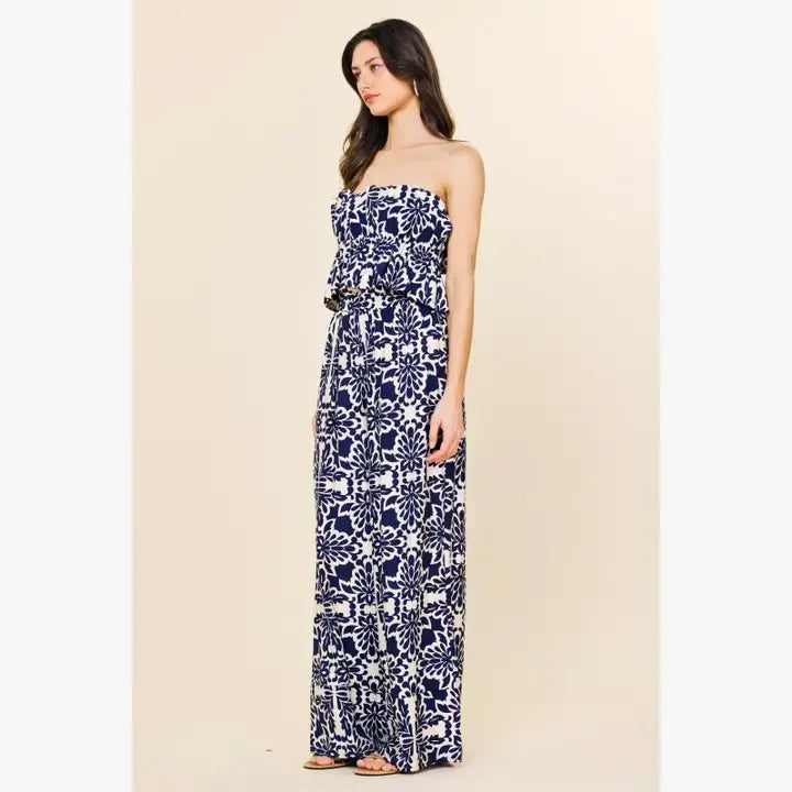 Skies are Blue Navy Print Jumpsuit