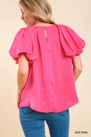 Umgee Hot Pink Satin Shimmer Top
