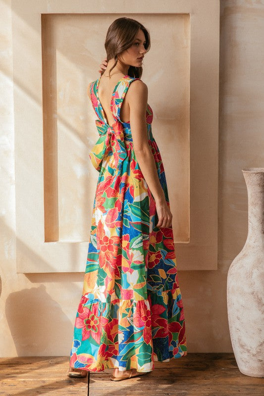 Skies are Blue Tropical Tiered Maxi Dress