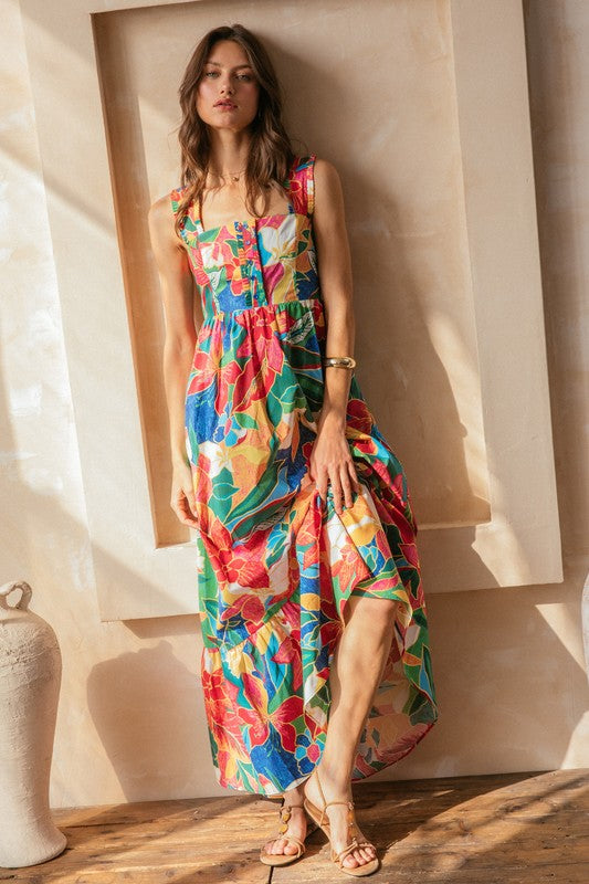 Skies are Blue Tropical Tiered Maxi Dress