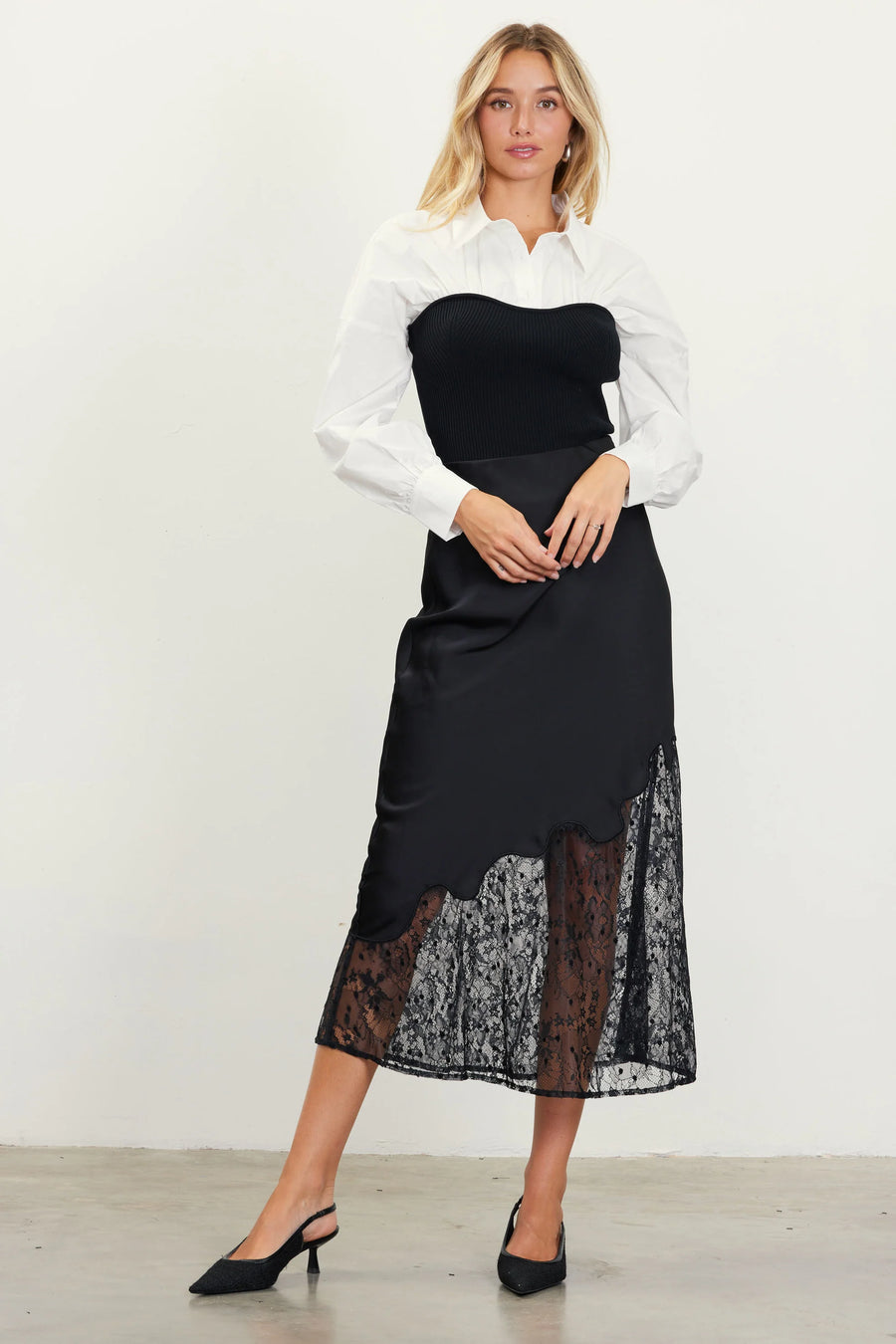 Skies are Blue Black Asymmetrical Lace Skirt