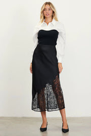 Skies are Blue Black Asymmetrical Lace Skirt