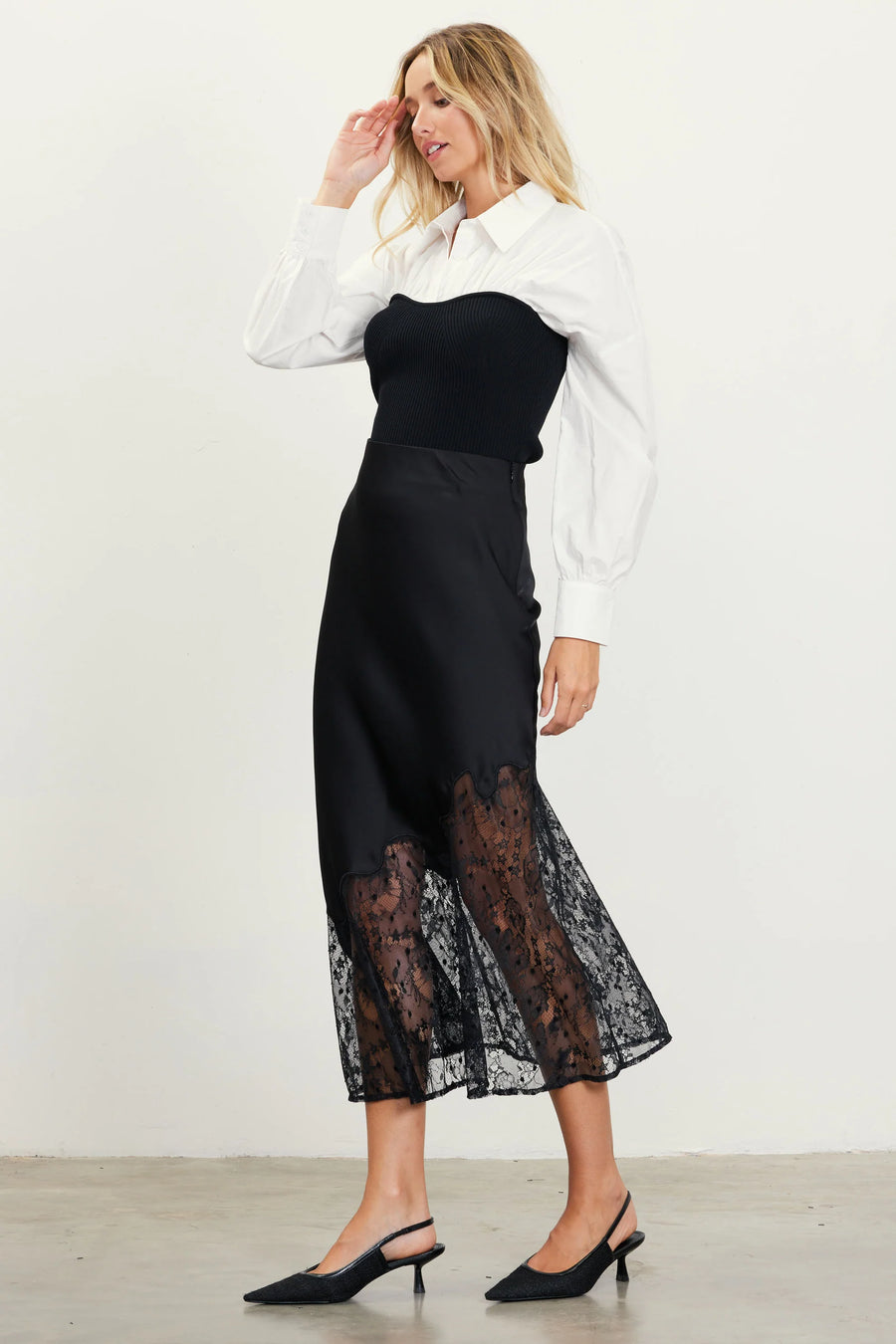 Skies are Blue Black Asymmetrical Lace Skirt