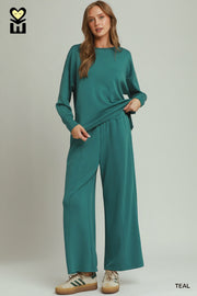 Umgee Luxeknit Teal Wide Leg Pants