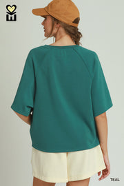 Umgee Luxeknit Teal Relaxed Raglan Sleeve Top