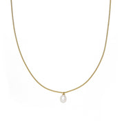 Brenda Grands Waterproof Gold Box Chain Pearl Pendant Necklace