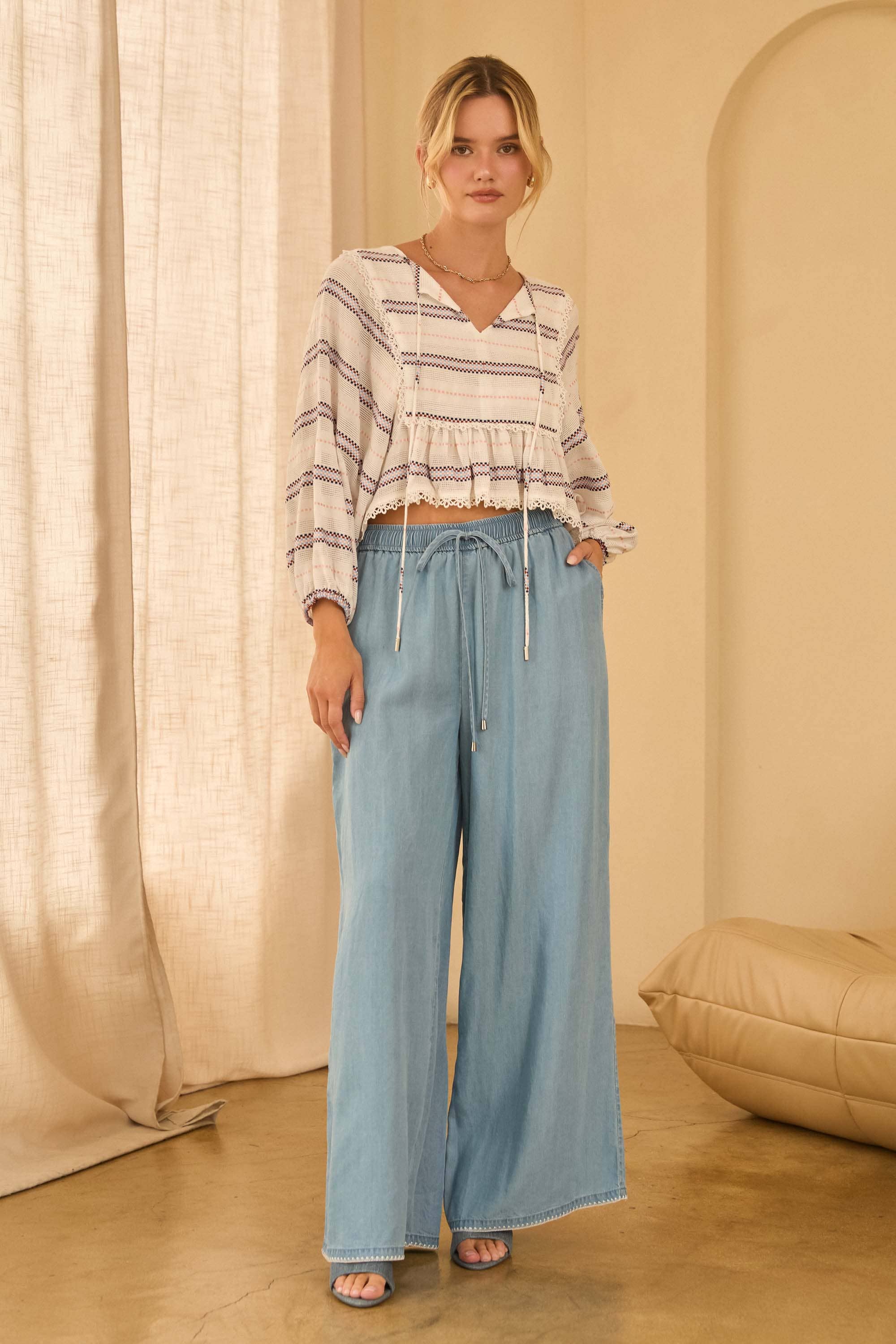 Skies Are Blue Washed TENCEL Embroidered Pants