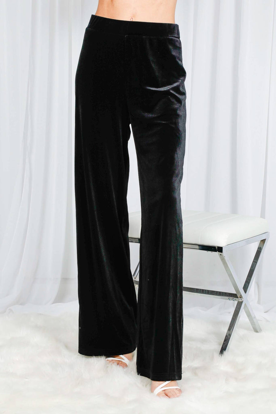 Velvet Straight Wide-Leg High Rise Pants