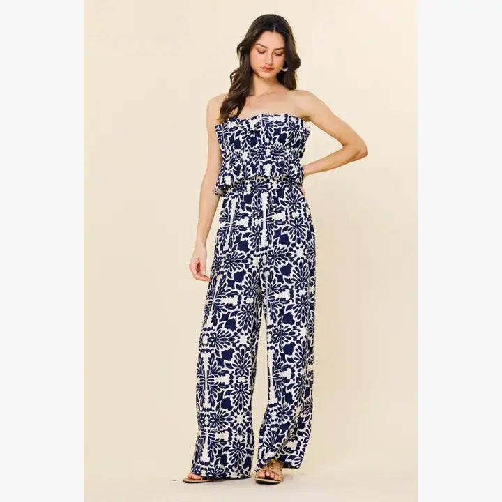 Skies are Blue Navy Print Jumpsuit