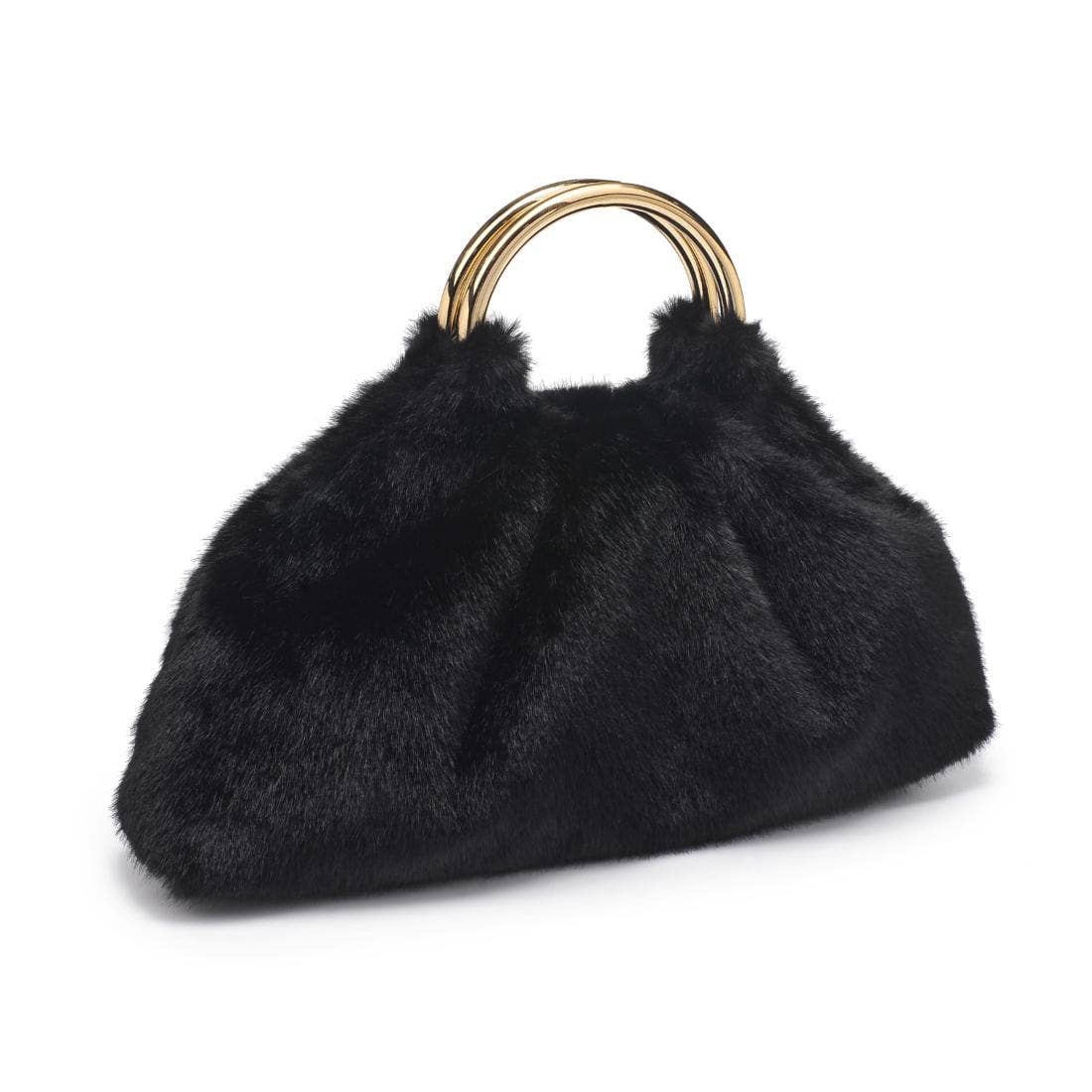 Faux Fur Clutch Bag With Ring Handle