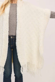 Boucle Knit Soft Drape Fringe Shawl