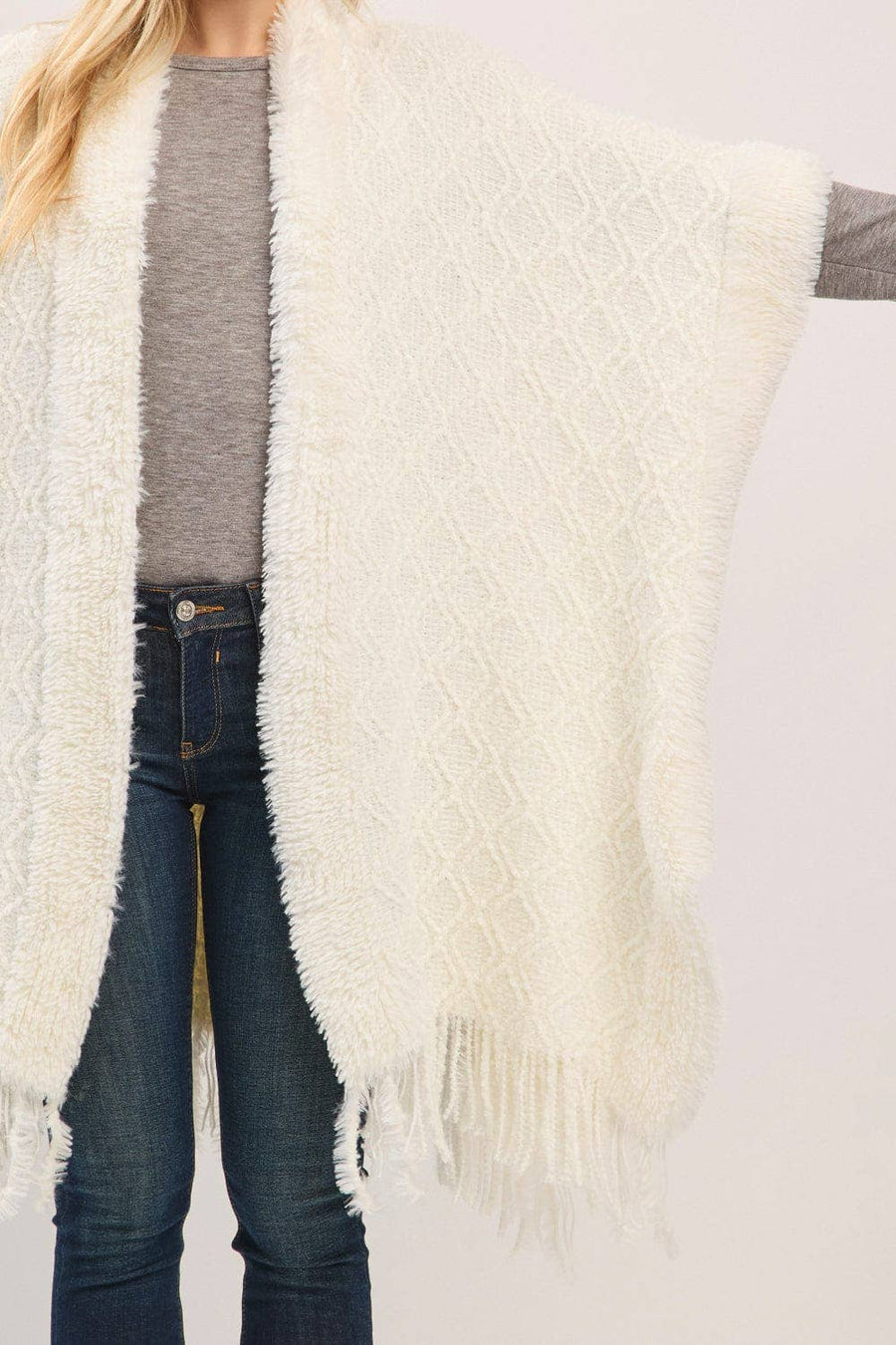 Boucle Knit Soft Drape Fringe Shawl
