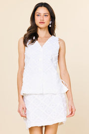 Skies are Blue White Textured Broderie Vest