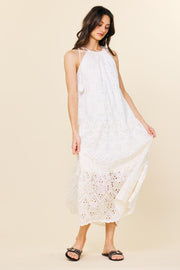 Skies are Blue Chiffon Eyelet Tiered Maxi Dress