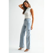 MICA High-rise Wide Leg Pearl Embellished Denim