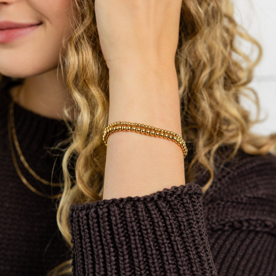 Brenda Grands Waterproof Dainty Gold Double Beaded Bracelet Set