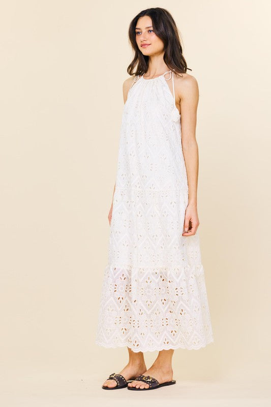 Skies are Blue Chiffon Eyelet Tiered Maxi Dress