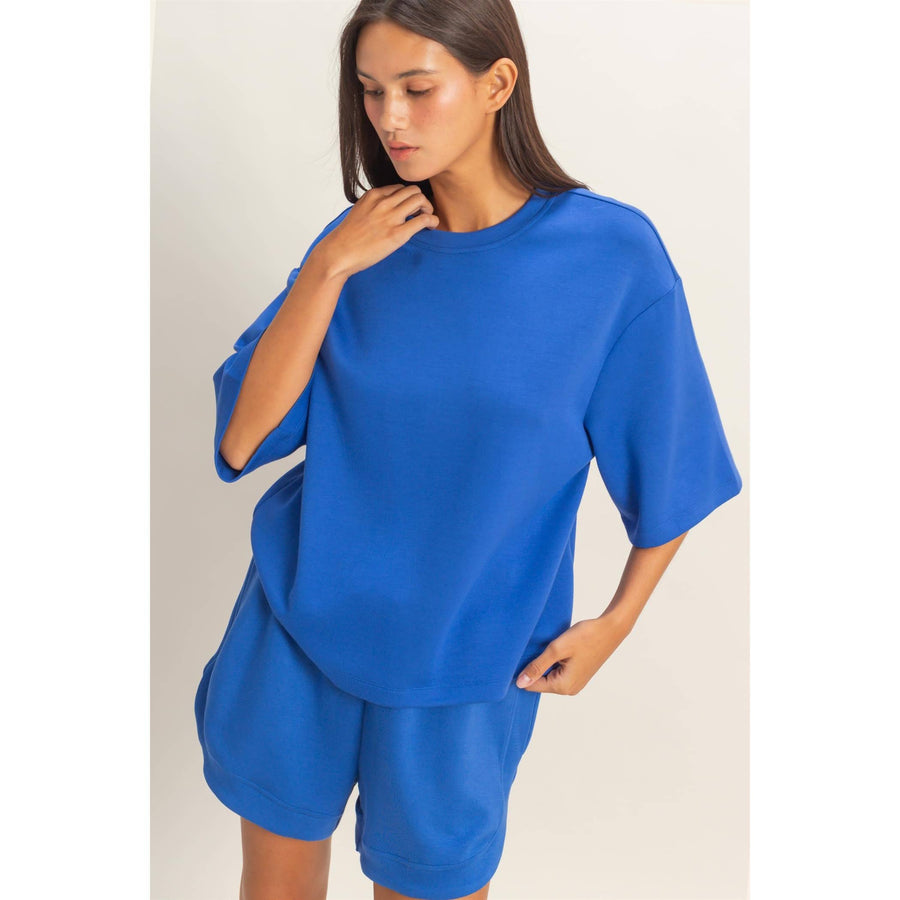 Double Zero Cobalt Scuba Boxy Top