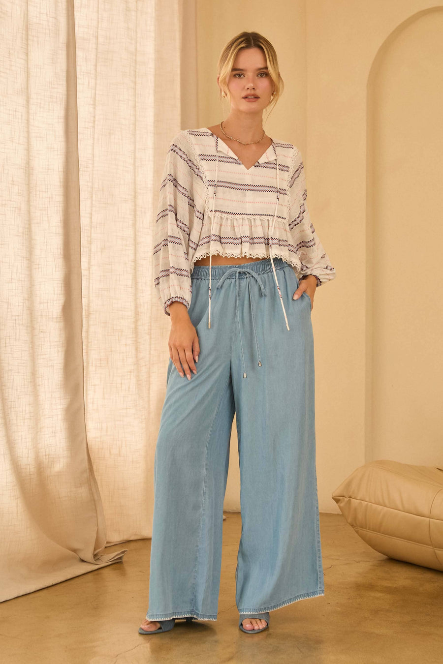 Skies Are Blue Washed TENCEL Embroidered Pants