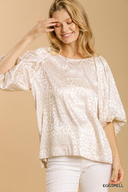 Eggshell Animal Print Puff Sleeve Top