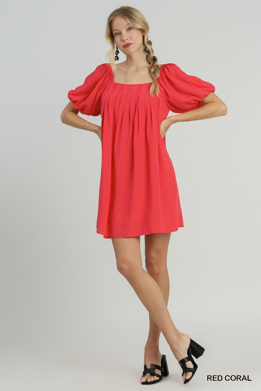 Coral Pin-tuck Mini Dress