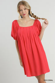 Coral Pin-tuck Mini Dress