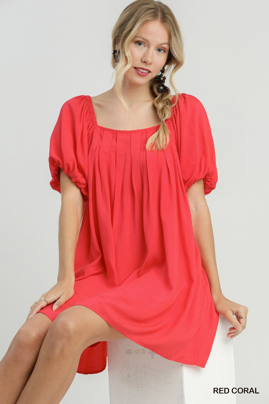 Coral Pin-tuck Mini Dress