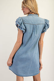 Button Down Chambray Mini Dress