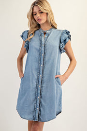 Button Down Chambray Mini Dress