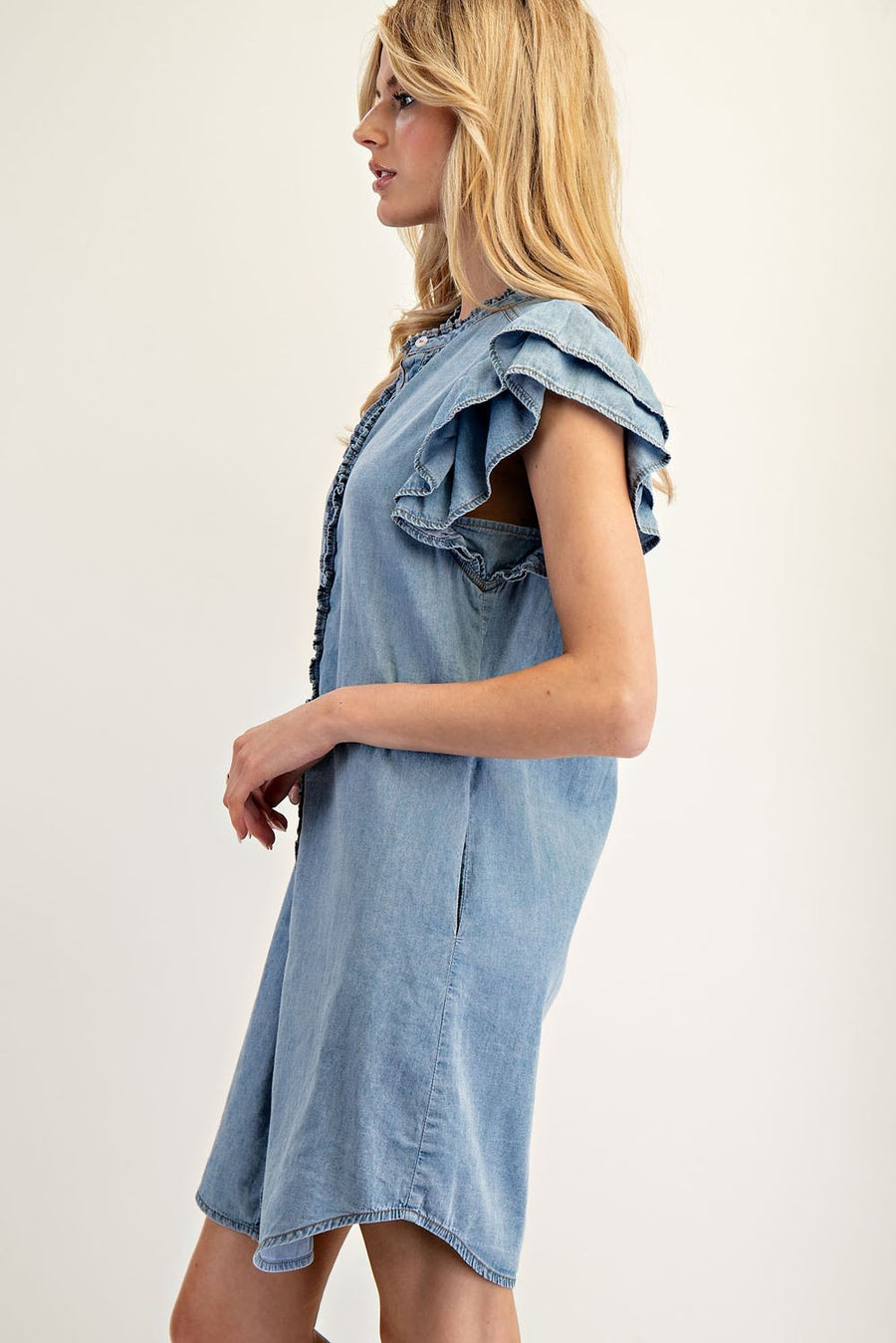 Button Down Chambray Mini Dress