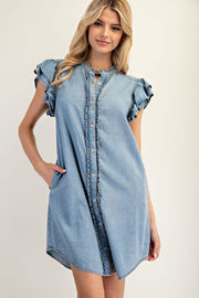 Button Down Chambray Mini Dress