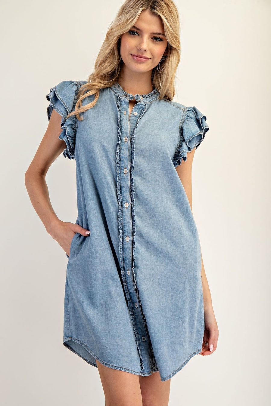 Button Down Chambray Mini Dress