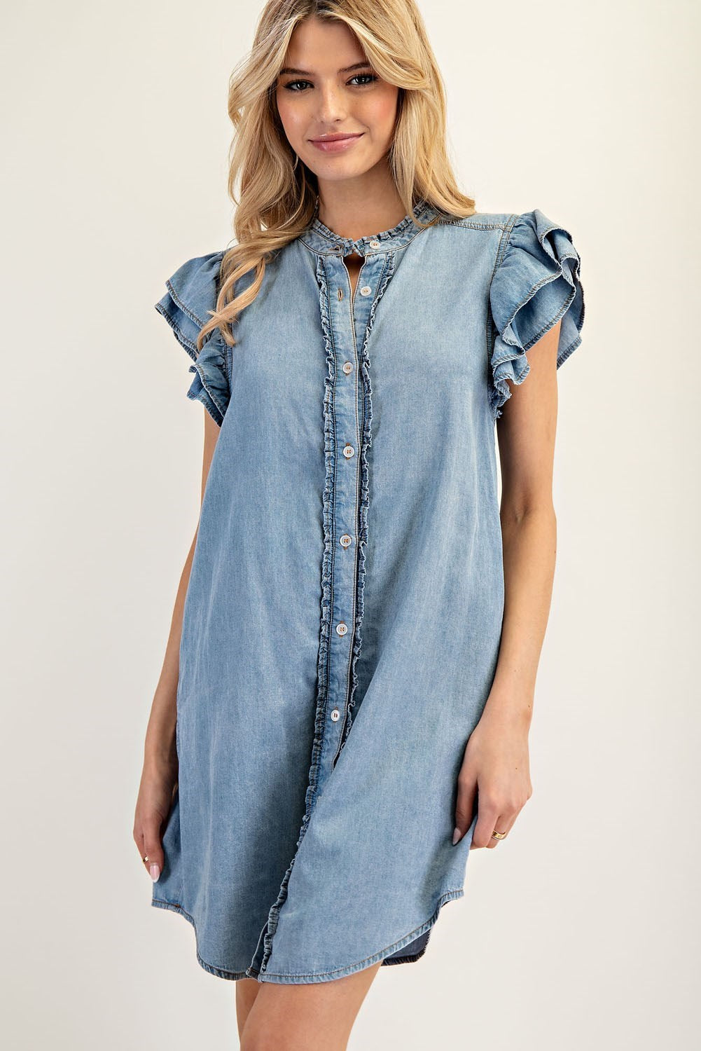 Button Down Chambray Mini Dress