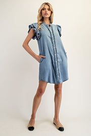 Button Down Chambray Mini Dress