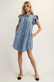 Button Down Chambray Mini Dress