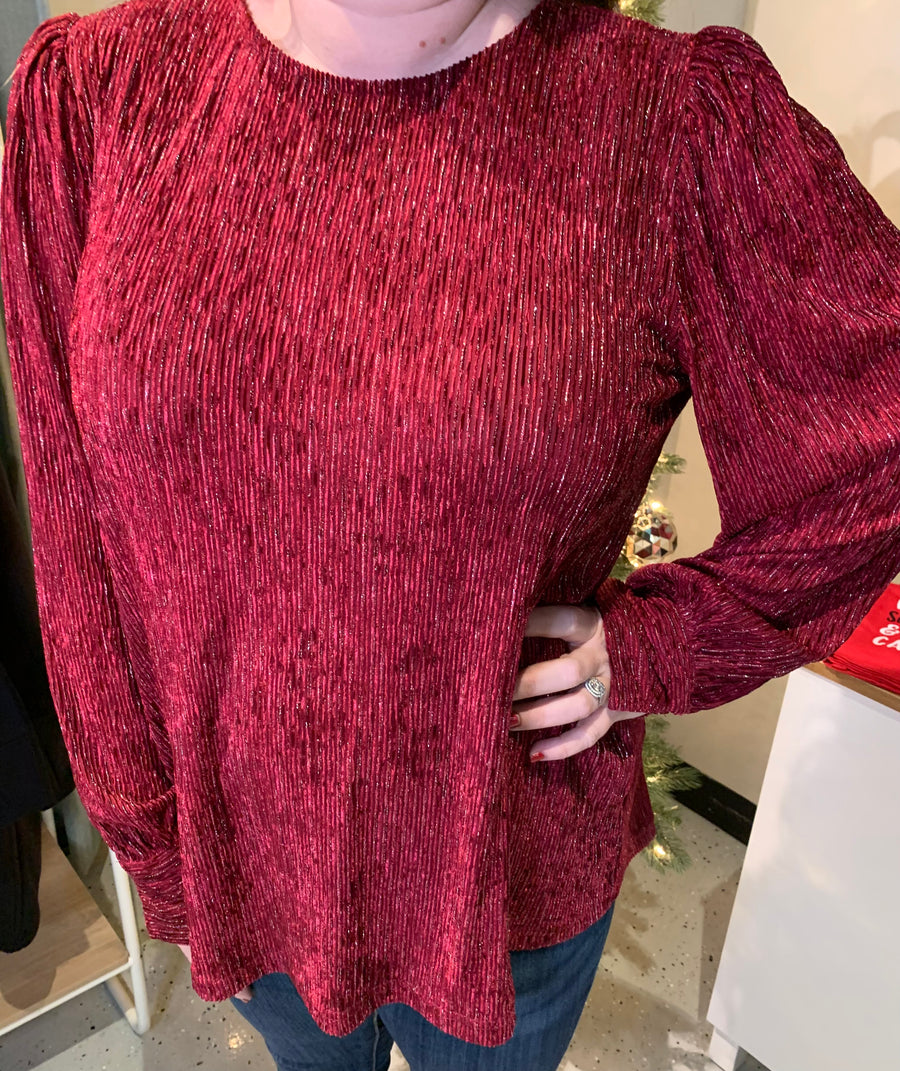 Burgundy Textured Long Peasant Sleeves Top