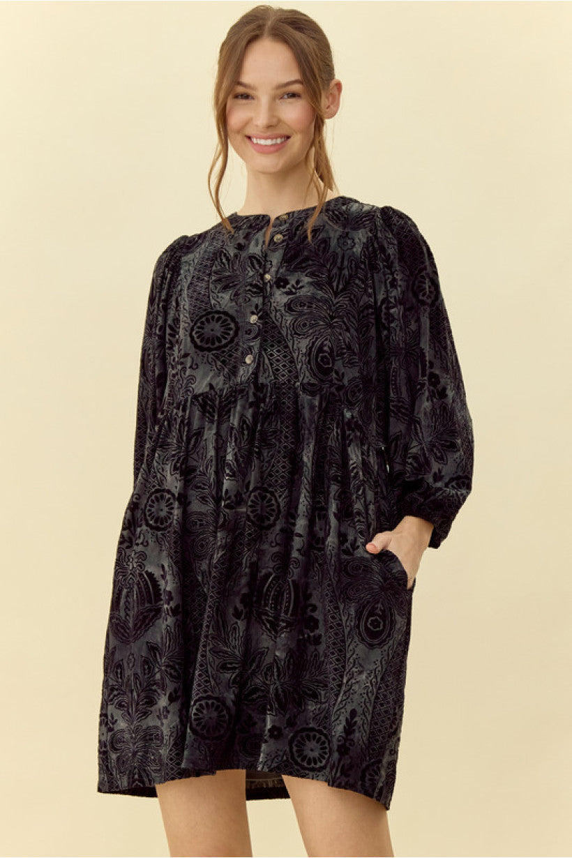 Black Velvet Jacquard Dress