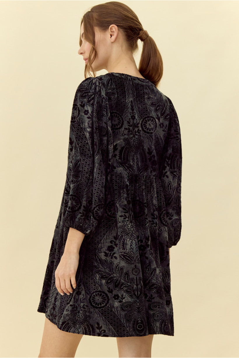 Black Velvet Jacquard Dress