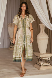 Skies are Blue Olive Print Midi Dress