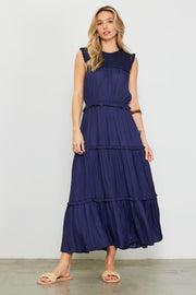 Skies Are Blue Navy Crochet Tiered Maxi Dress