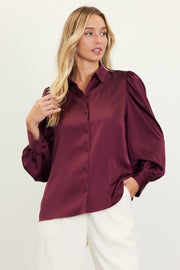 Skies Are Blue Plum Recycled Button Down Blouse