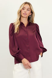 Skies Are Blue Plum Recycled Button Down Blouse