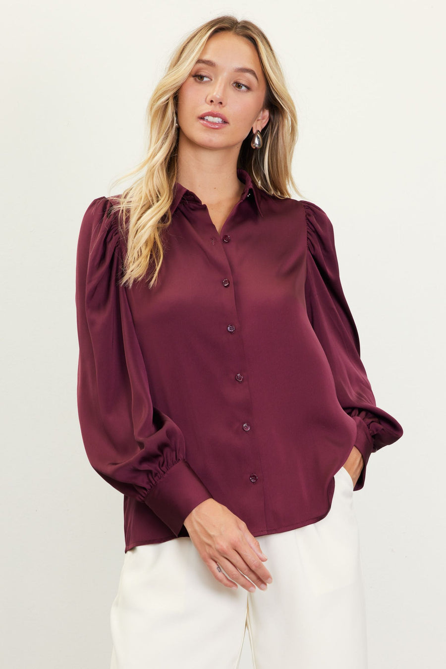 Skies Are Blue Plum Recycled Button Down Blouse