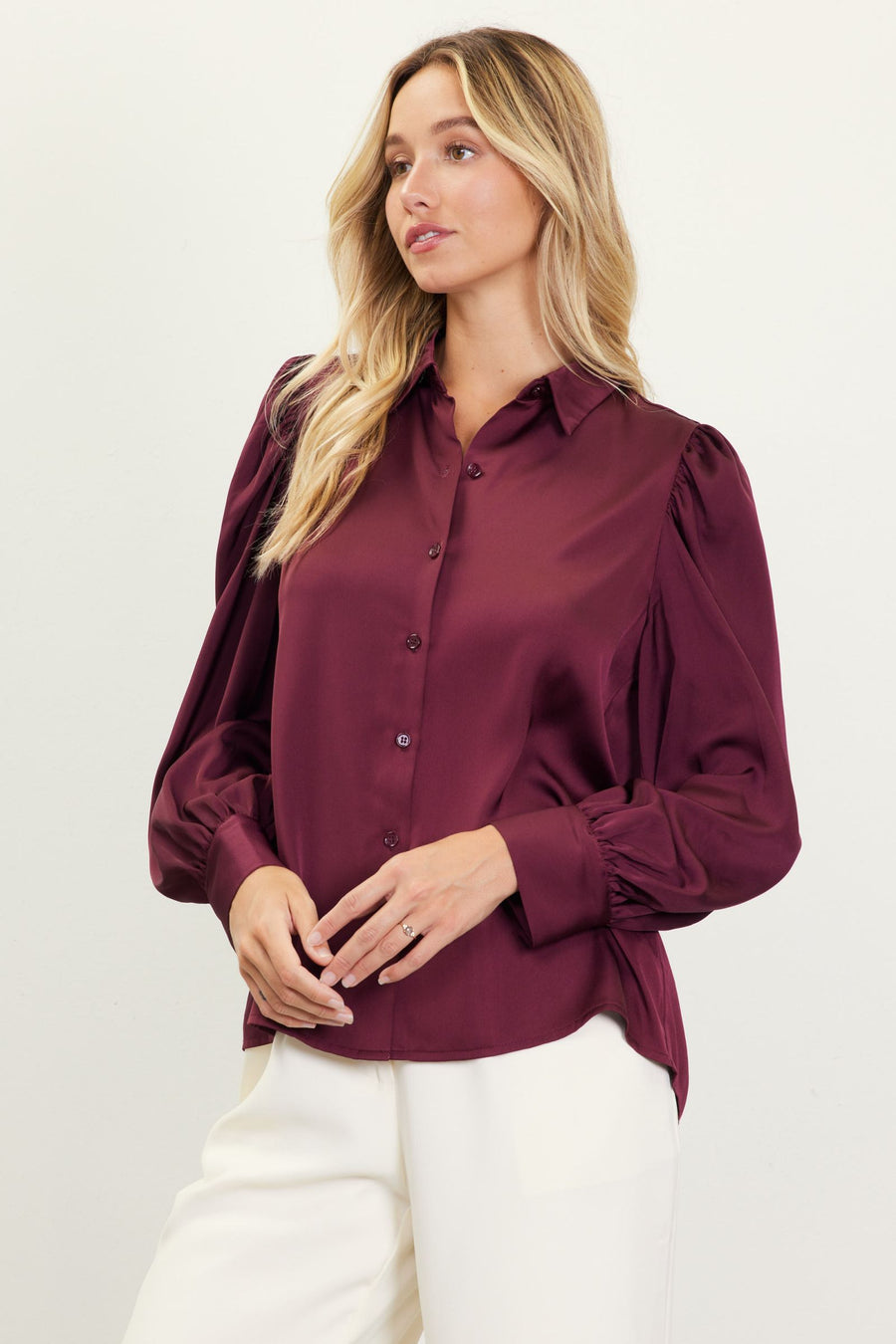 Skies Are Blue Plum Recycled Button Down Blouse