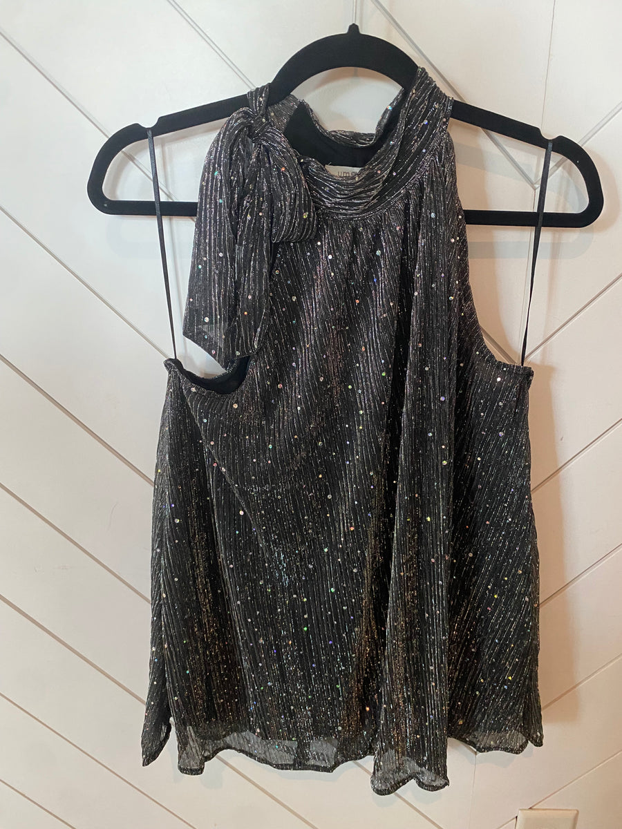 Umgee Black Metallic Halter Top