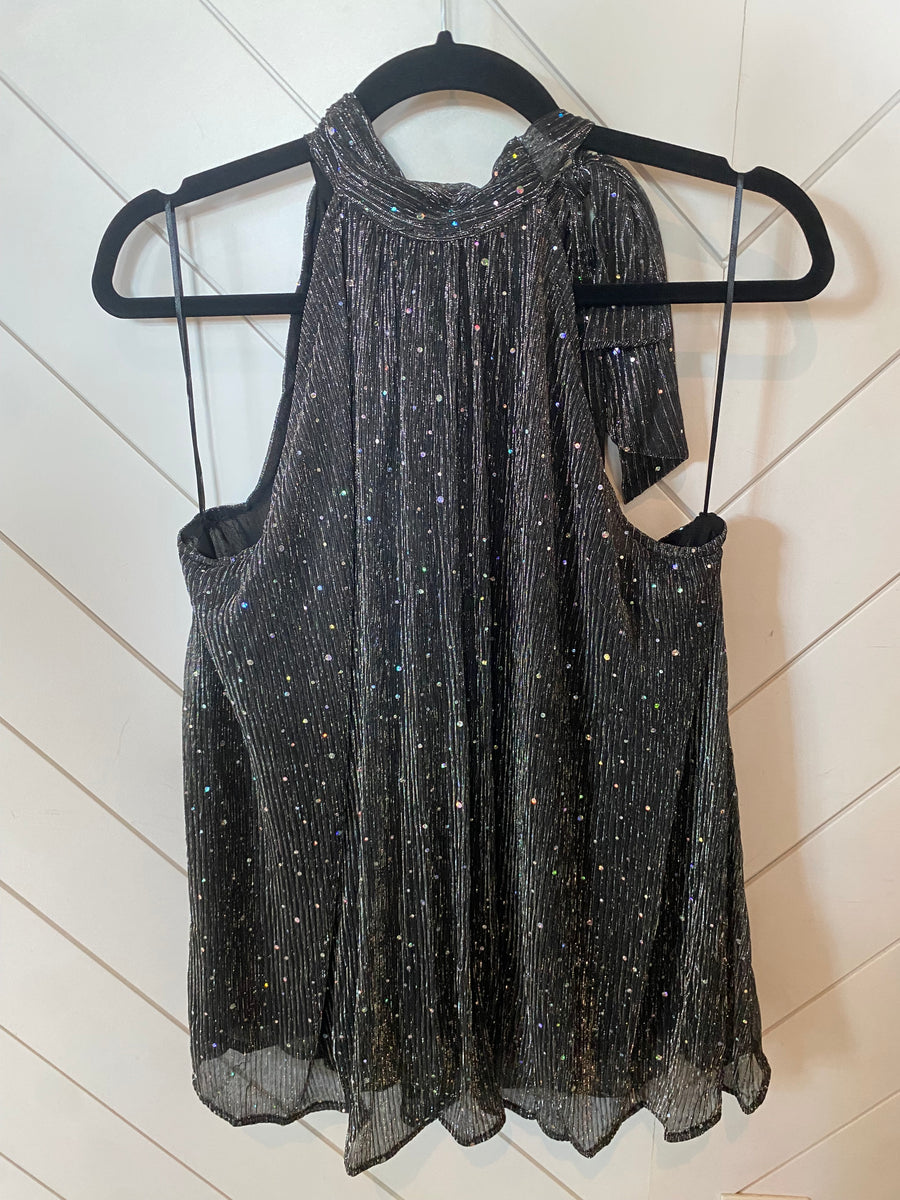 Umgee Black Metallic Halter Top