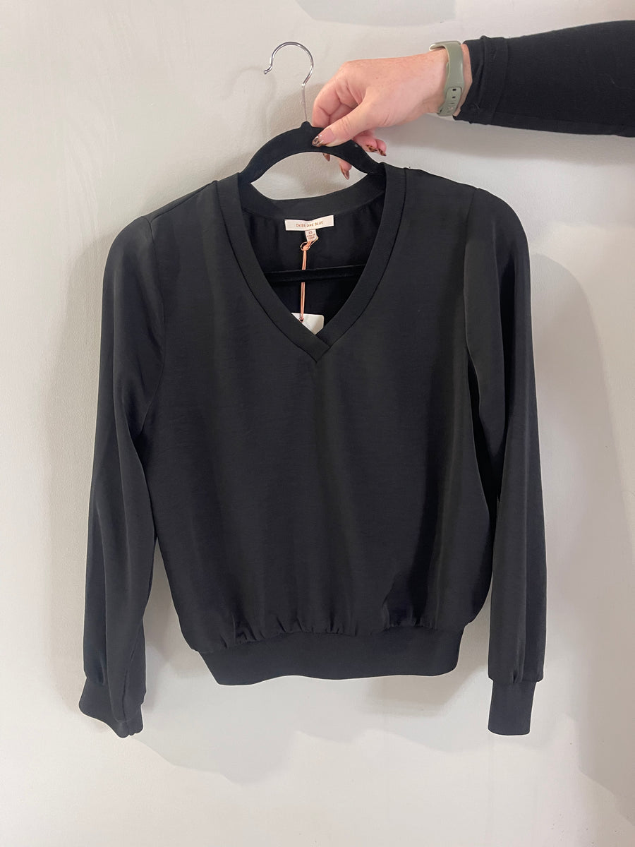 Skies Are Blue Black Longsleeve V-Neck Top